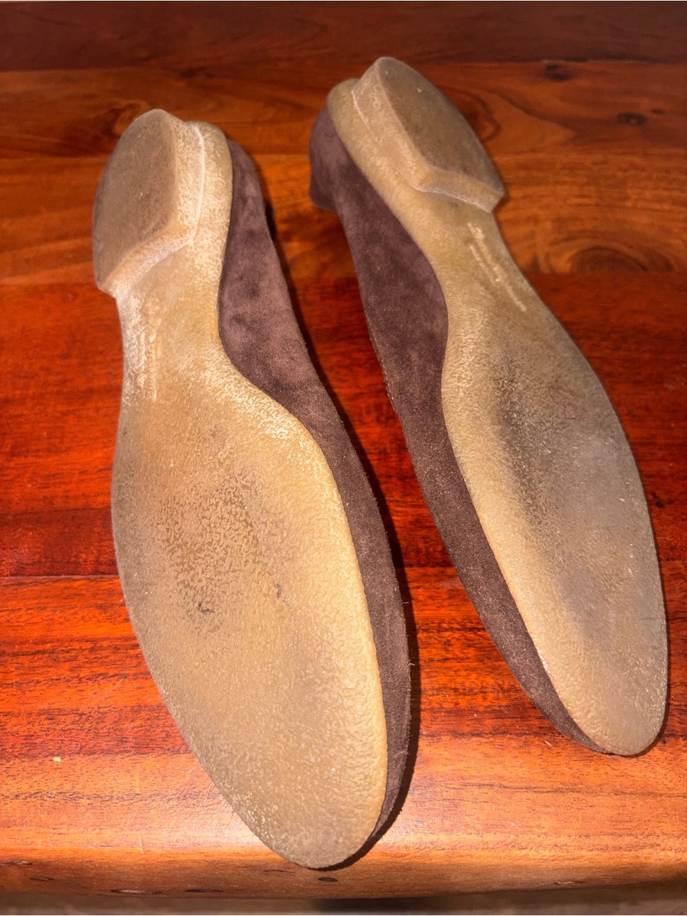 Salvatore Ferragamo Brown Suede Pointed Flats with Tan Strap - Picture 3 of 5